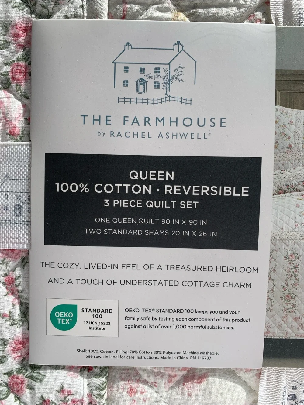 The Farmhouse by Rachel Ashwell QUEEN 3pc Ribbon Quilt Set Cottagecore Pink